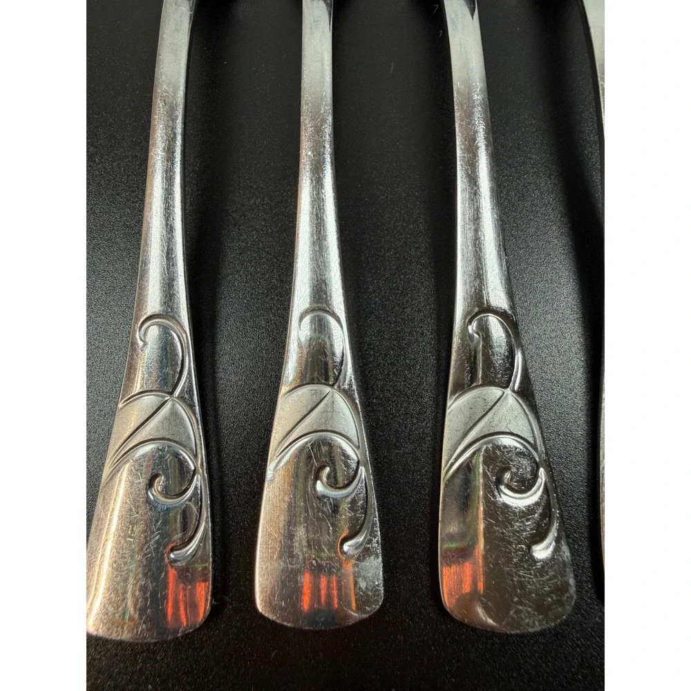 Oneida Serif Stainless Steel Salad Forks Set of 8 Scroll Pattern Flatware